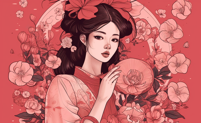 花丛中女孩抱着鲜花手绘小清新人物原创插画,插画/手绘图,插画/手绘图库,插画/手绘图下载,插画/手绘